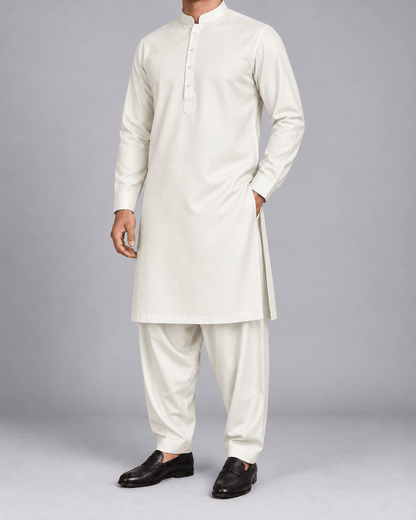 Cream White - Thailand Wash N Wear - Wazir Suiting