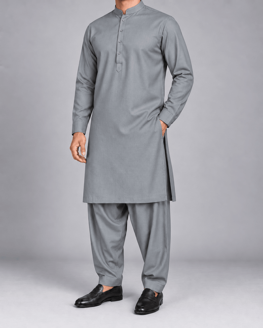 Silver Grey - 7 Star Italian Wool - Wazir Suiting